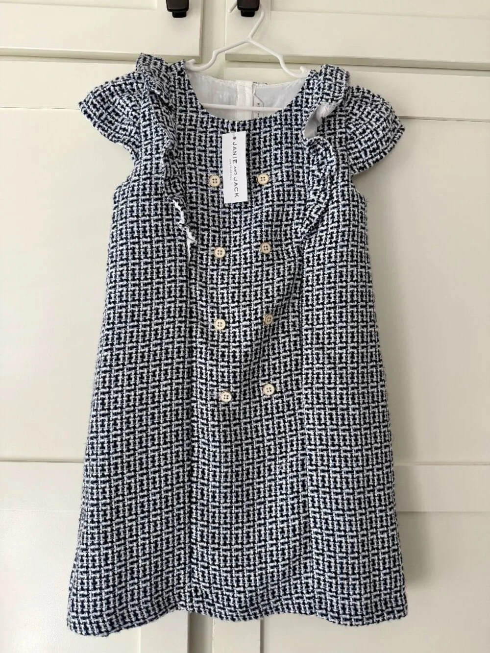 NWT Janie and Jack Girls Navy White Textured Dress Size 10